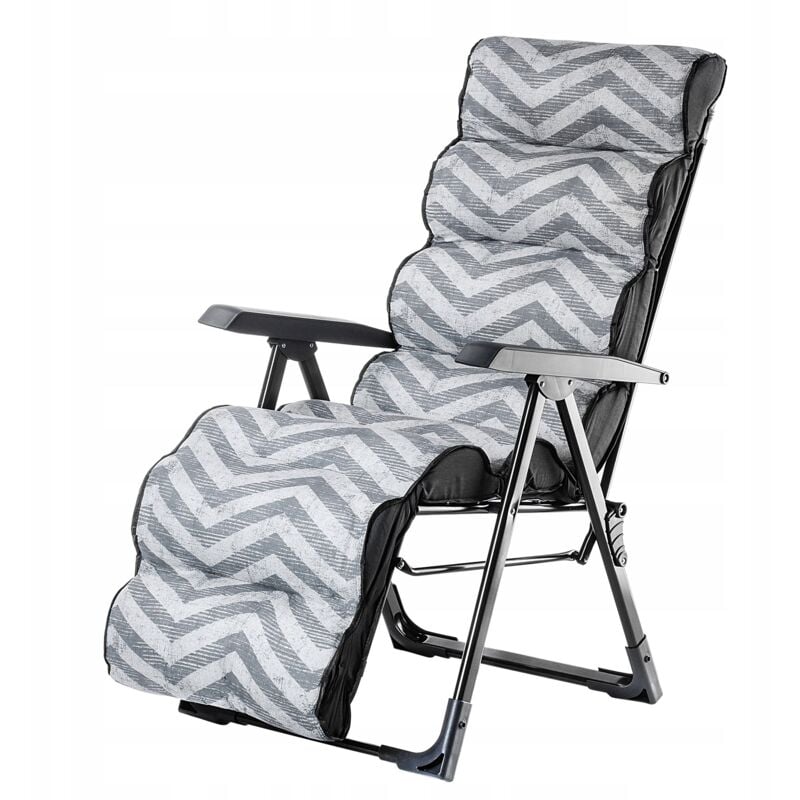 Fauteuil de Jardin en Acier avec Coussin, Chaise Longue de Terrasse Inclinable et Pliable pour Exterieur, Transat pour Patio et Balcon (Gris) - Kadax