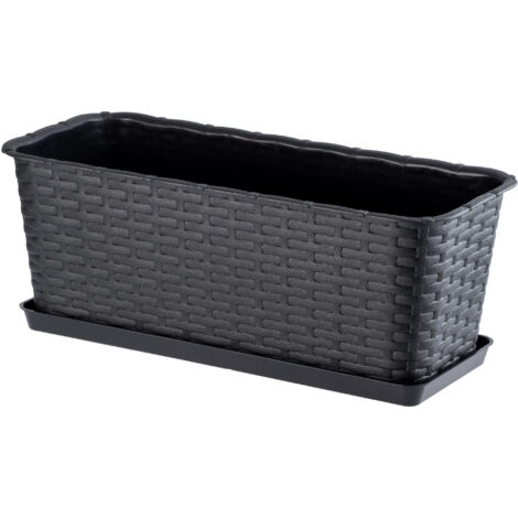 KADAX Fioriera rettangolare 40 cm, balcone in plastica effetto rattan con sottovaso per abbellire il tuo spazio esterno (Antracite)