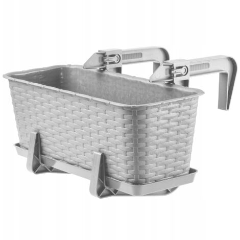 KADAX Fioriera sospesa da esterno 40 cm, balcone in plastica effetto rattan con staffe di montaggio integrate e sottovaso (grigio)