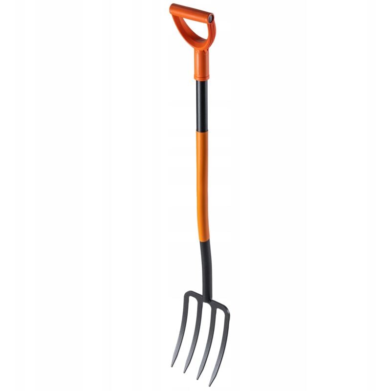 Kadax - Fourche à Bêcher d'une Tête en Acier Trempé au Carbone, Outil de Jardin avec Manche Long et Poignée en Forme d, Fourche de Jardinage (4 Dents)