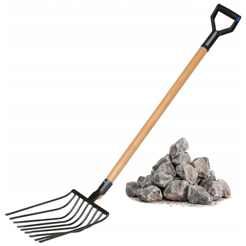 Kadax - Fourches à pignon pour pierres, pierres concassées, 9 dents, métal, jardin, solide, 129 cm