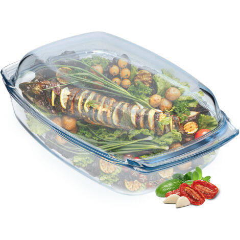KADAX Fuente Resistente al Calor con Tapa para Cocinar 5L, Vidrio Rectangular