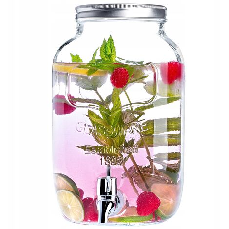 KADAX Getränkespender aus Glas, 4L, Wasserspender mit Zapfhahn und Deckel