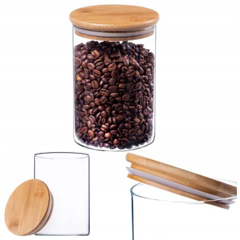 KADAX Glasbehälter mit Bambusdeckel, Vorratsgläser, Rund, 1040 ml