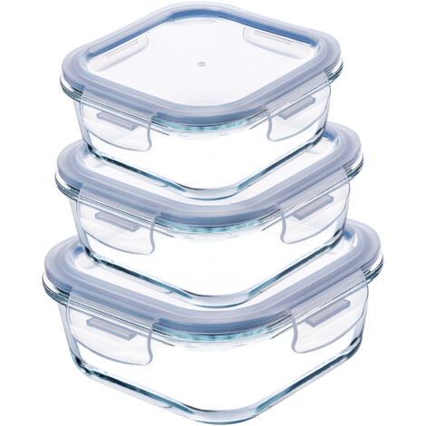 KADAX Glasbehälter-Set mit Deckel, quadratisch, 320ml + 520ml + 800ml