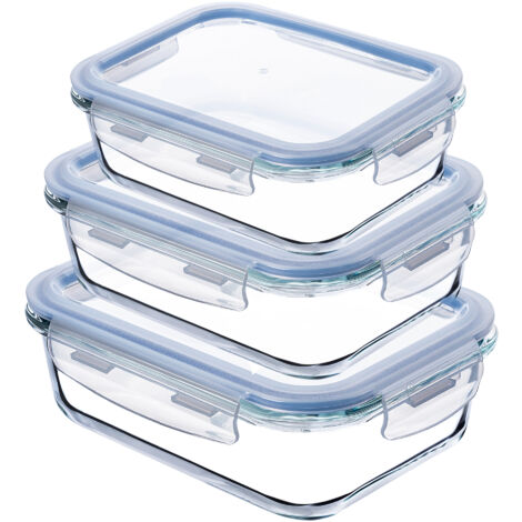 KADAX Glasbehälter-Set mit Deckel, rechteckig, 370ml + 640ml + 1040ml