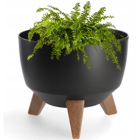 KADAX Glatt Blumentopf aus Kunststoff mit drei Einsteckstützen, 24 cm, Schwarz