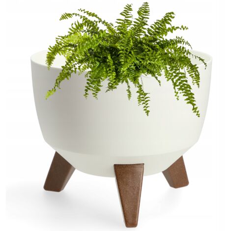 KADAX Glatt Blumentopf aus Kunststoff mit drei Einsteckstützen, 24 cm, Weiß