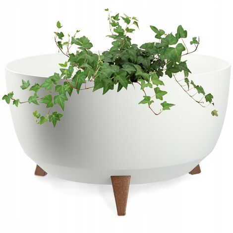 KADAX Glatt Blumentopf aus Kunststoff mit drei Einsteckstützen, 47 cm, Weiß