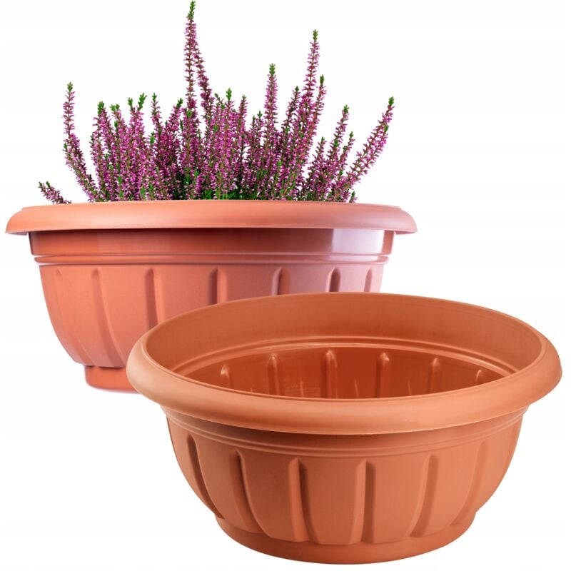 Grand Pot de Fleur en Plastique Résistant aux Intempéries, Jardinière Ronde pour Aménagement Extérieur de Jardin (Lot de 2: 30 cm, Terre Cuite)