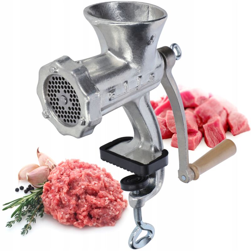 Kadax - Hachoir à viande en fonte - 6 tailles - Machine à viande, manuelle, vintage, avec pince de table - Broyeur galvanisé (taille 8)