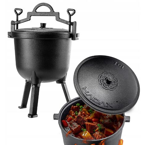 KADAX Jagdkessel, Gusseisen Kochtopf mit Füßen, Dutch Oven für Garten, 10L