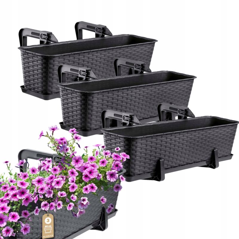 Jardinière de Balcon Pot de Fleurs Pot de Fleur 60cm Anthracite Supports Support 3pcs - Kadax