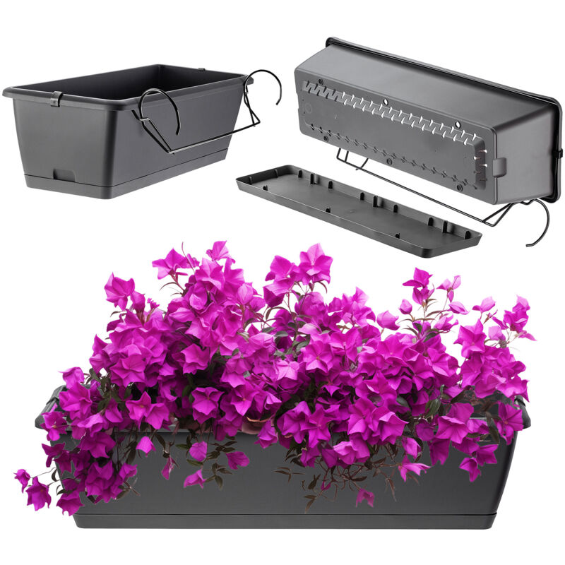 Jardinière en 2 tailles et 4 couleurs - Jardinière de balcon en plastique résistant pour terrasse et rebord de fenêtre (60 cm, gris) - Kadax