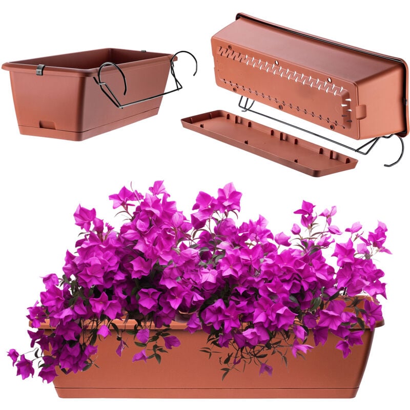Jardinière en 2 tailles et 4 couleurs - Jardinière de balcon en plastique résistant pour terrasse et rebord de fenêtre (60 cm, terre cuite) - Kadax
