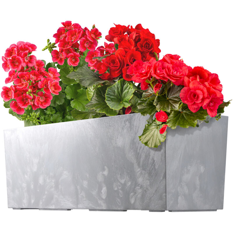 Jardinière en plastique avec insert, jardinière de balcon, résistante aux intempéries, rectangulaire, pour l'extérieur, gris, motif béton - Kadax