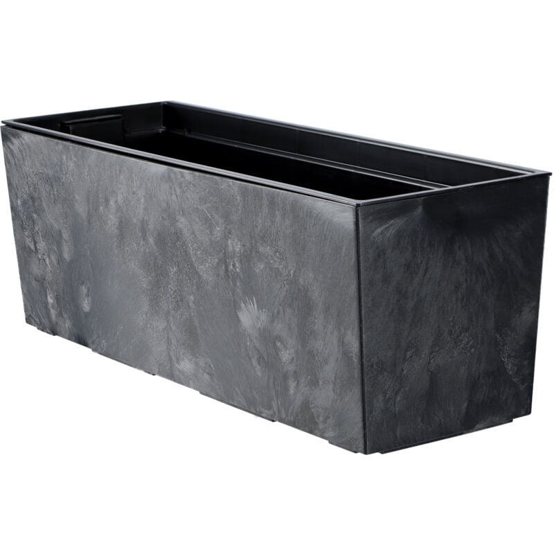 Jardinière en plastique avec insert, jardinière de balcon, résistante aux intempéries, rectangulaire, pour l'extérieur (noir, motif béton) - Kadax