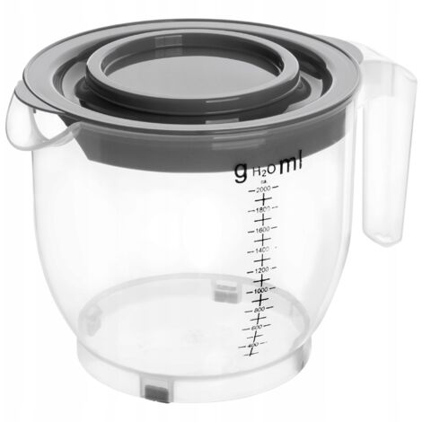 KADAX Jarra medidora con tapa y asa, vaso medidor de plástico equipado con escala de volumen para cocinar y repostería (2L, transparente)