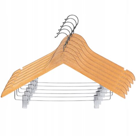 KADAX Juego de 6 perchas de madera con clips