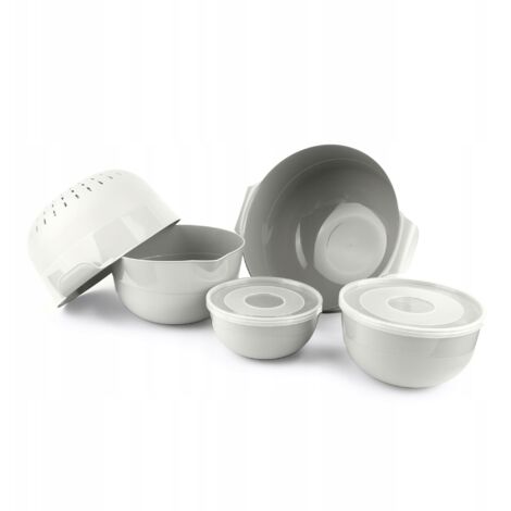 KADAX Juego de cuencos de cocina 7 piezas + colador 3L Plástico blanco