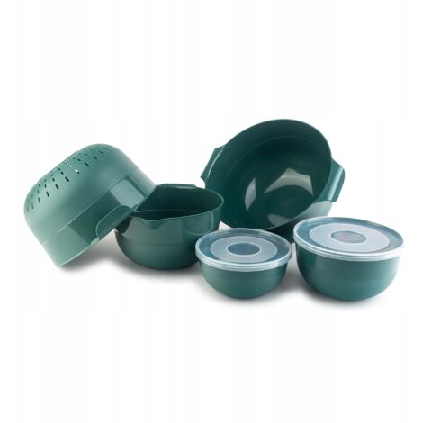 KADAX juego de cuencos de cocina 7 piezas + colador 3L, plástico verde