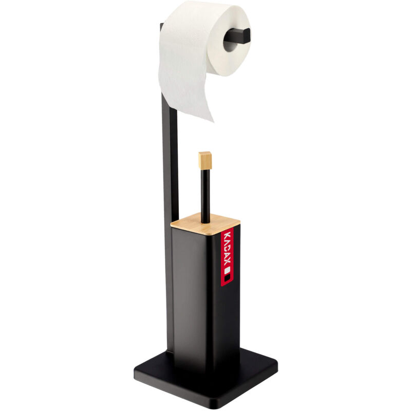 Kadax - Kit 2 en 1 pour salle de bain - Haut - Composé de brosse WC et porte-papier de toilette - En bambou et acier revêtu par pulvérisation - Noir