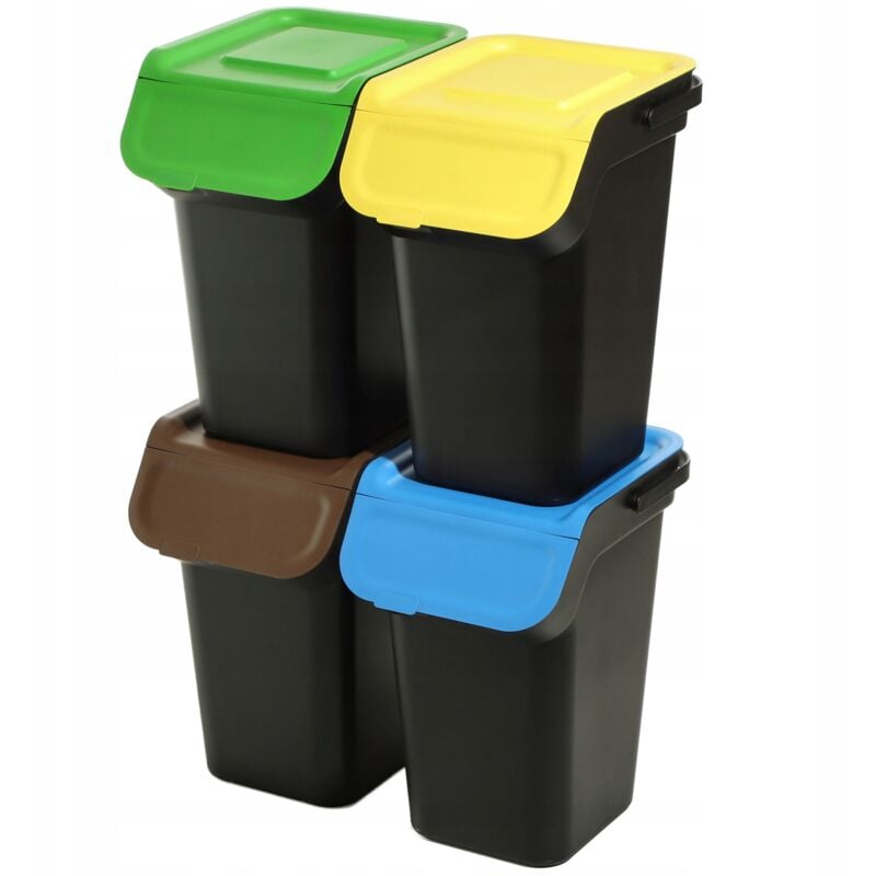 Kit de tri des déchets avec couvercle à rabat hermétique, poubelle de 25 l, poubelle pour cuisine, noir, 4 x 25 l - Kadax