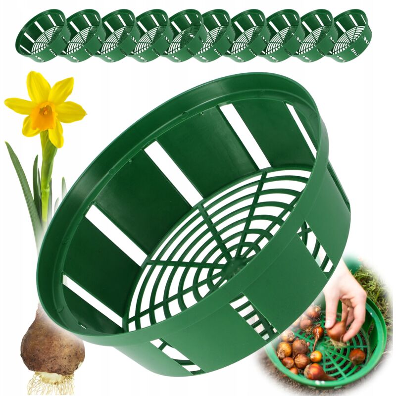 Lot de 10 paniers à bulbes en plastique - 2 formes - Pour floraison printanière - 18 cm - Rond - Kadax