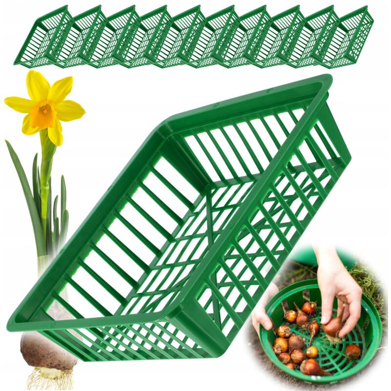Lot de 10 paniers de plantation pour bulbes en plastique - 2 formes - 28 x 26 cm - Kadax