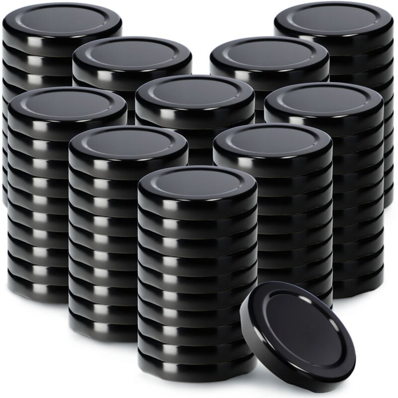 KADAX Lot de 100 couvercles à visser - Diamètre : 53 mm - En métal - Compatible avec les bocaux de 115 ml - Avec 4 dents d'encliquetage - Noir