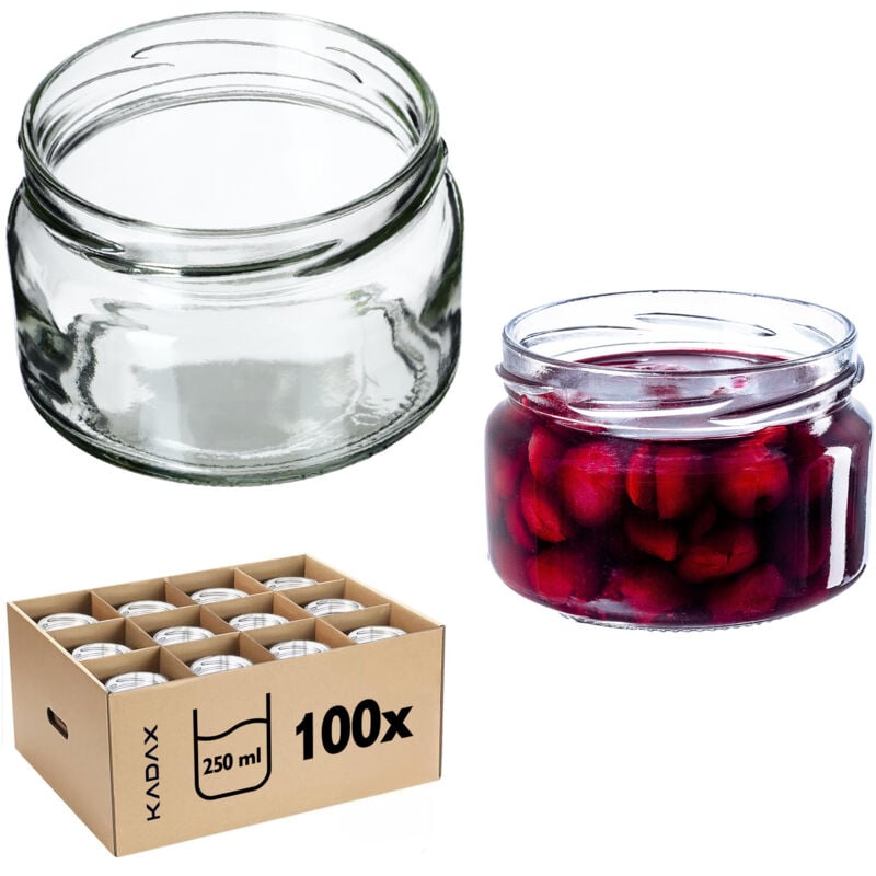 Kadax - Lot de 100 petits bocaux de confiture avec couvercle - 250 ml - hermétiques - Pour cadeau - Pour miel et épices - Sans couvercle