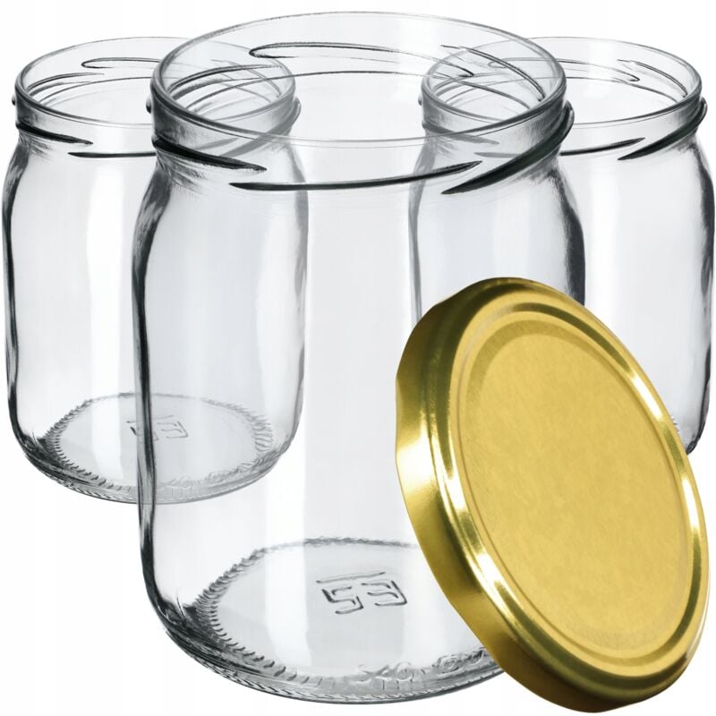 Kadax - Lot de 16 bocaux à confiture avec couvercle à visser - 540 ml - Avec couvercle à visser - Pour concombres - Doré