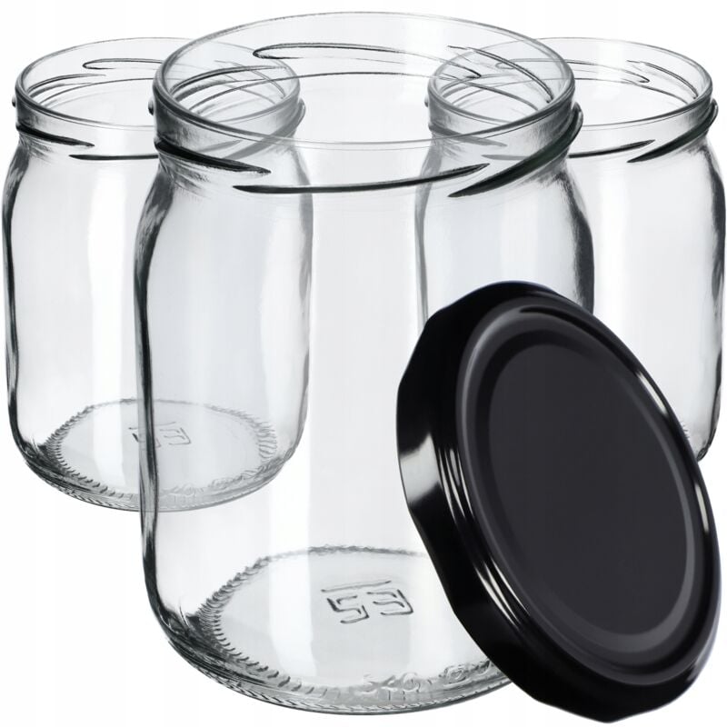 Kadax - Lot de 16 bocaux à confiture avec couvercles à vis - 540 ml - Noir