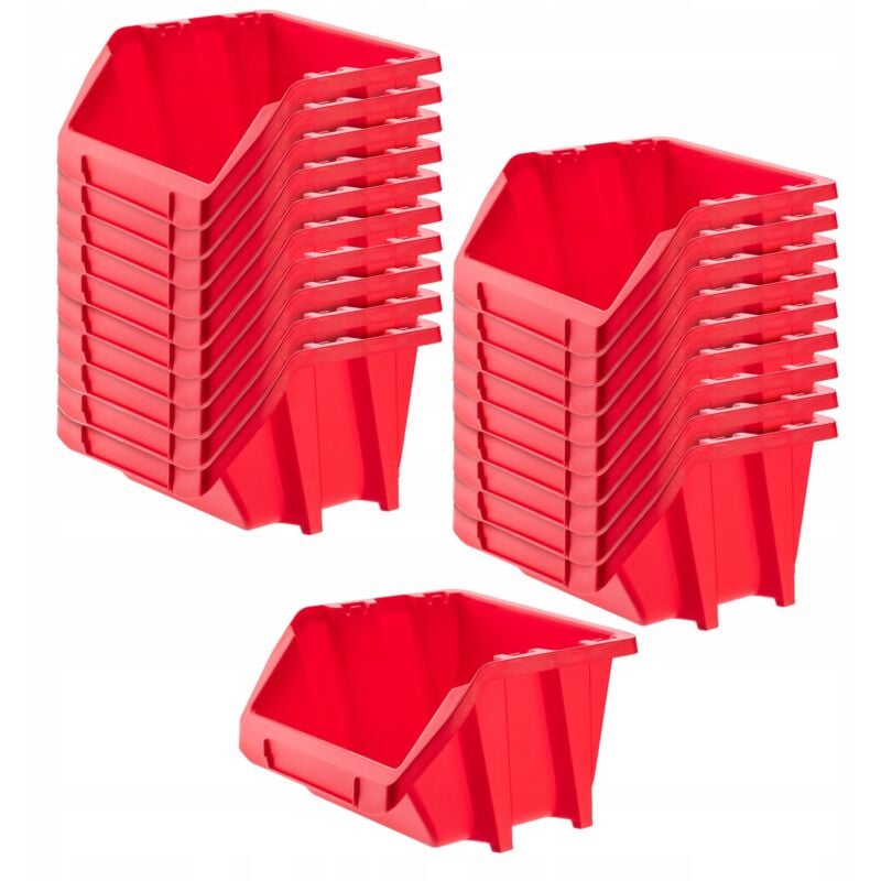 Lot de 20 boîtes de rangement en plastique pp - Différentes tailles et couleurs - Rouge - 144 x 118 mm - Kadax
