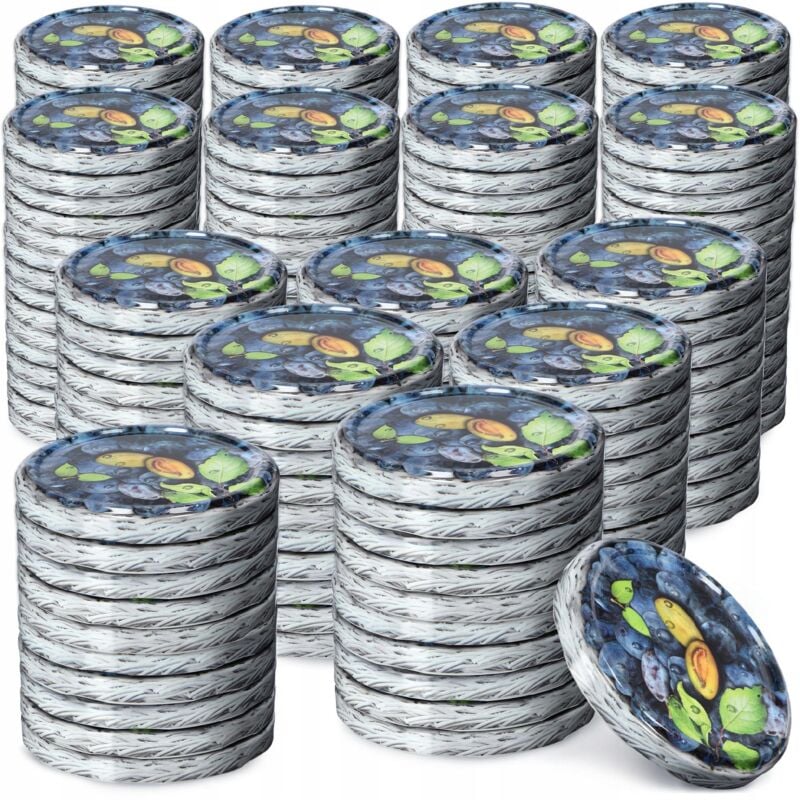 Lot de 200 couvercles en métal sécurisés avec quatre filetages, diamètre 66 mm, fermeture à visser pour mariner, conserver (prunes, lot de 200)