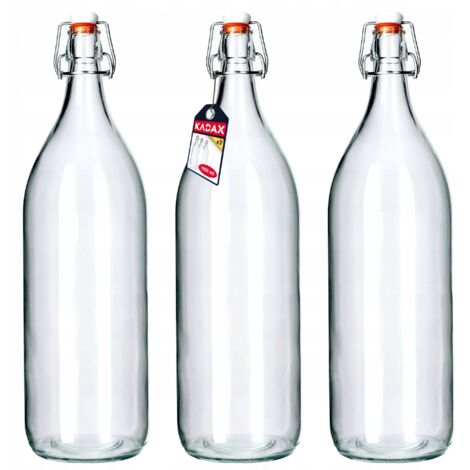 KADAX Lot de 3 bouteilles de liqueur de fruits/de coing, style vintage, en verre de soude, transparentes, 1,9 l, à fermeture à étrier