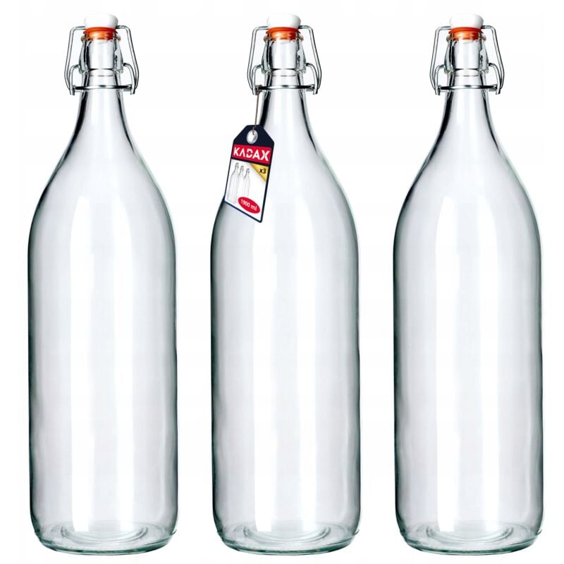 Kadax - Lot de 3 bouteilles de liqueur de fruits/de coing, style vintage, en verre de soude, transparentes, 1,9 l, à fermeture à étrier