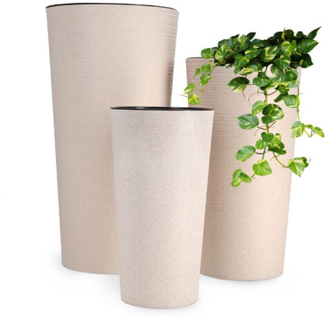 KADAX Lot de 3 Pots de Fleurs Pot de Fleurs Insert Support de Fleurs Grand Jardin Beige 57 cm