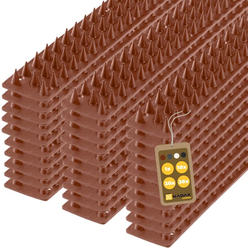 Kadax - Lot de 30 pics anti-pigeons - 15 m - En plastique - Pour oiseaux, chats, pigeons et oiseaux - Pour balcon - Marron