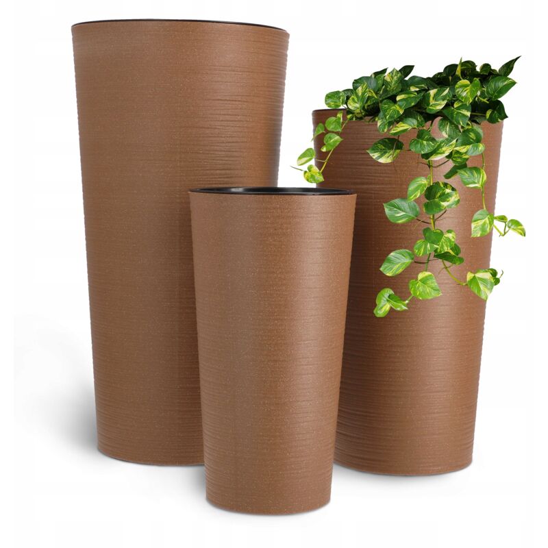 Lot de 3x pot de fleur planteur insert support de fleur grand jardin marron pour jardin - Kadax