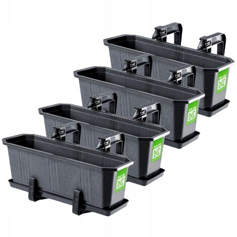 Kadax – Lot de 4 jardinières pour balcon en plastique 40 x 17 x 15 cm – Résistantes aux intempéries – Support inclus pour évacuation d'eau
