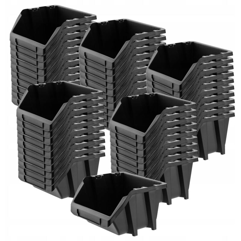 Lot de 50 boîtes de rangement empilables d'atelier, en plastique polypropylène, boîtes de rangement pour mur à outils (noir, 118 x 98 mm) - Kadax