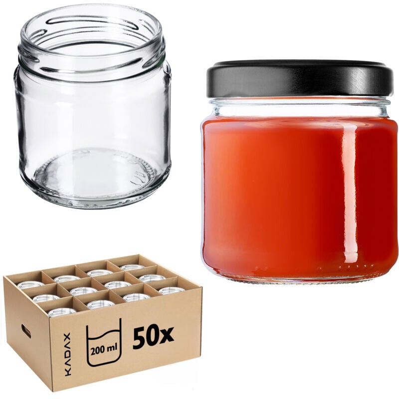 KADAX Lot de 50 petits bocaux à confiture, 200 ml, diamètre : 66 mm, ronds, pour miel et épices, hermétiques, sans couvercle