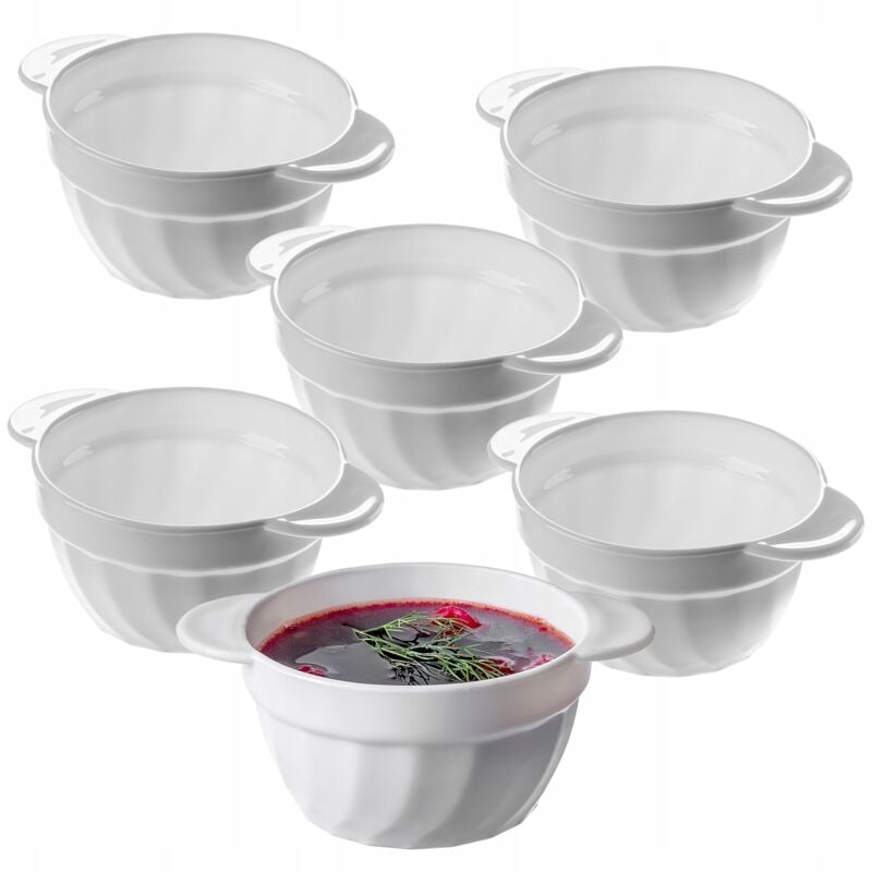 Kadax - Lot de 6 bols à soupe, 650 ml, en verre renforcé, 18,5 x 14 x 8 cm, avec double poignées, soupière pour soupes, crèmes, bouillons