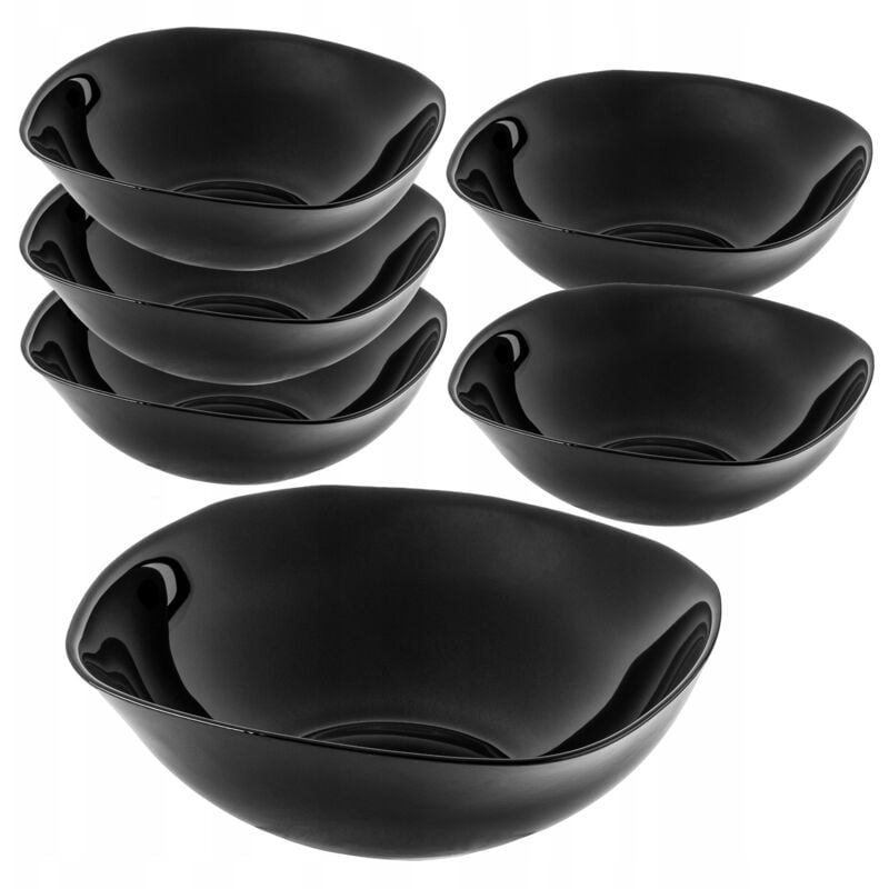 Kadax - Lot de 6 bols en verre noir - 17,5 x 17,5 cm - Passe au micro-ondes - Bol de service pour salades, soupes, apéritifs, fruits - Noir