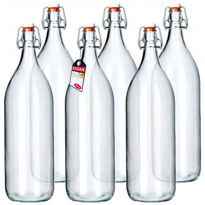 Lot de 6 bouteilles de liqueur de fruits/de coing, style vintage, en verre de soude, transparentes, 1,9 l, à fermeture à étrier - Kadax