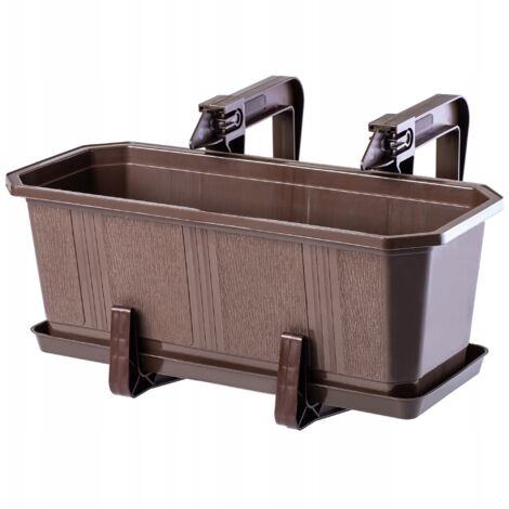 KADAX Macetero Balcón + Soportes 40cm Marrón