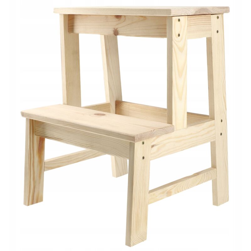 KADAX Marchepied en Bois de Pin Naturel, Élégante Chaise pour Ajouter Une Touche de Charme Rustique à Votre Décoration Intérieure (2 Marches)