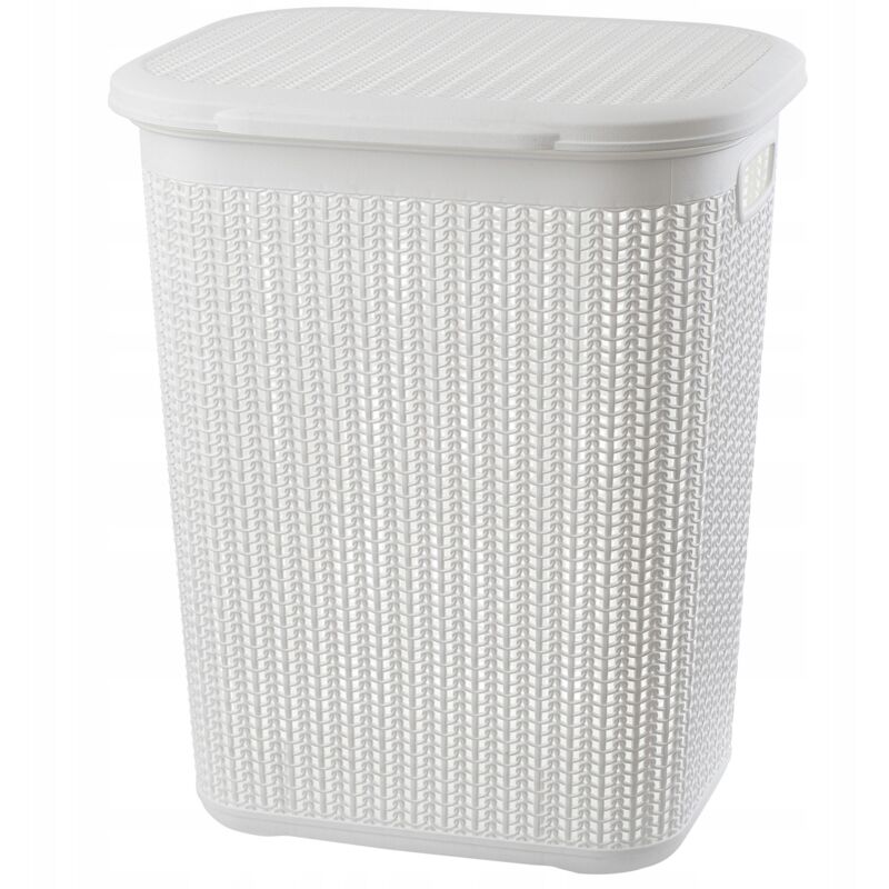 Panier à linge multifonction - 50 l - Avec couvercle - Léger - En plastique - Pour salle de bains, vêtements sales, jouets (blanc) - Kadax