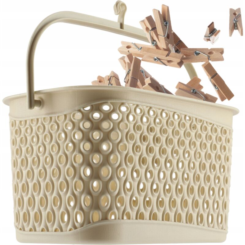 Panier à pinces à linge classique - Panier à pinces à linge - Panier à pinces à linge à suspendre - Panier à pinces à linge avec crochet (beige)